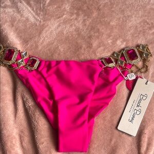 Beach Bunny Fuchsia Panties with Gold Embellishments